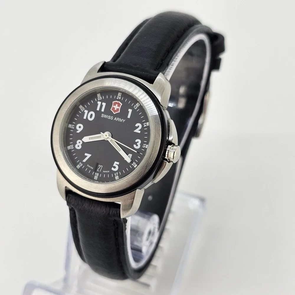 Victorinox Women's Watch 28MM Black Dial Black Leather Bands NEW Battery READ